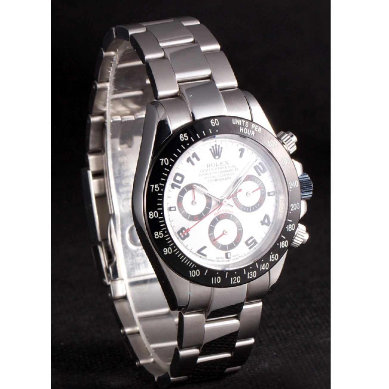 Aaa replica Steel Daytona Rolex Dial Black Enameled Silver Stainless 0615